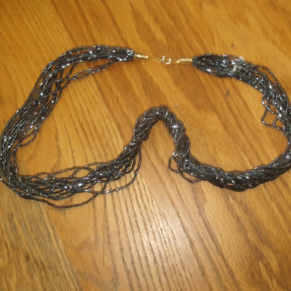 Coronet necklace gold tone multi strands blue glass beads